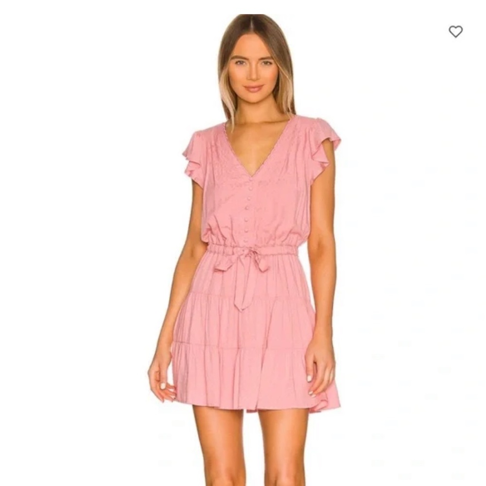 PAIGE Rosalee pink dress with ruffle sleeves.